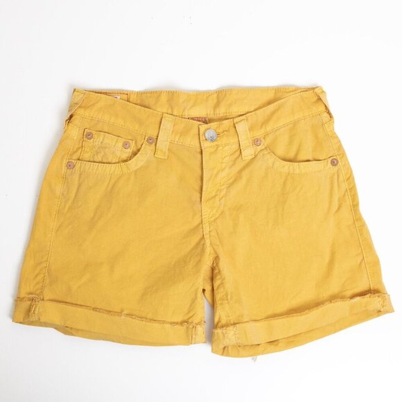 ✨ True Religion Romy Yellow Raw Hem Shorts Cotton Poplin Made in USA - Picture 1 of 12